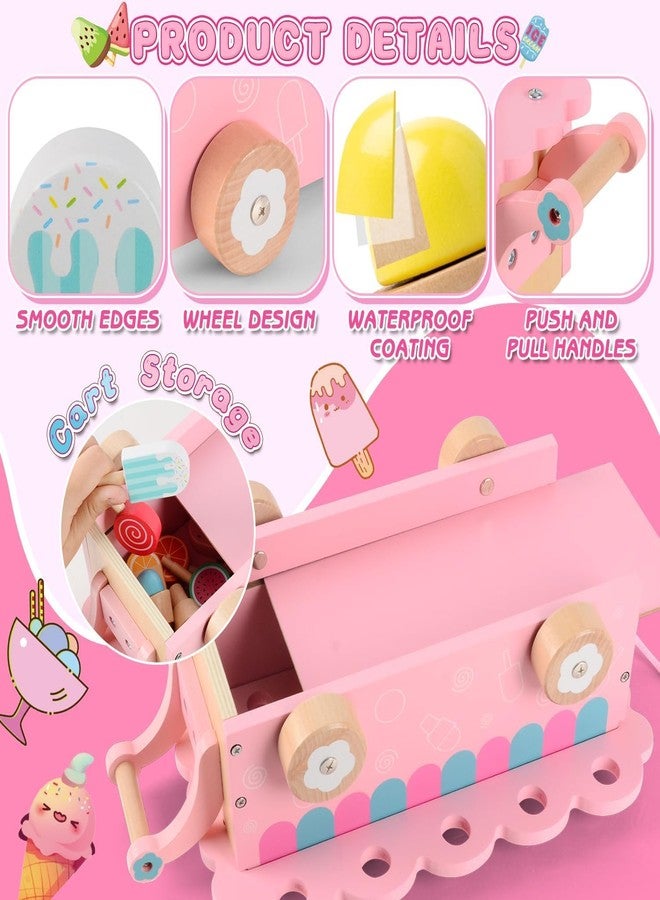 BLiSS HUES Wooden Ice Cream Cart- Wooden Colourful Ice Cream & Popsicle Toy Playset for Kids Toys for 3 4 Year Old Girls Boys Birthday Gift, Wooden Toys for Baby- White Cart - Image 5